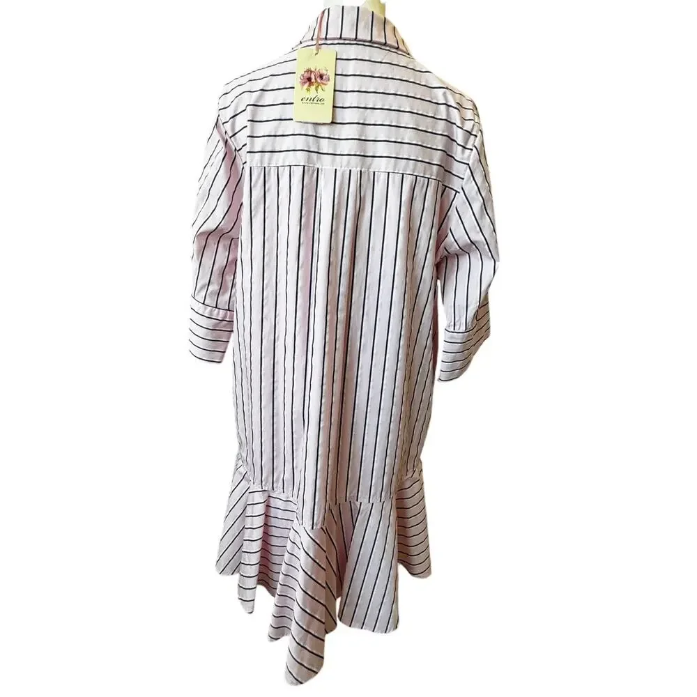 New ENTRO Women's Pink/Blue Parker Striped Tiered Hem Mini Dress Size L Babydill - Picture 3 of 6